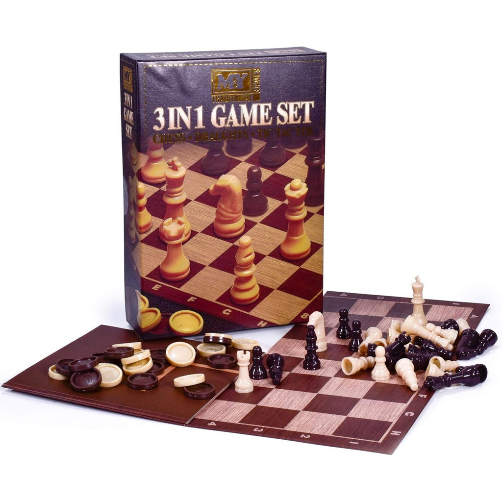 3 in 1 Classic Game Set - Chess / Draughts / Noughts & Crosses